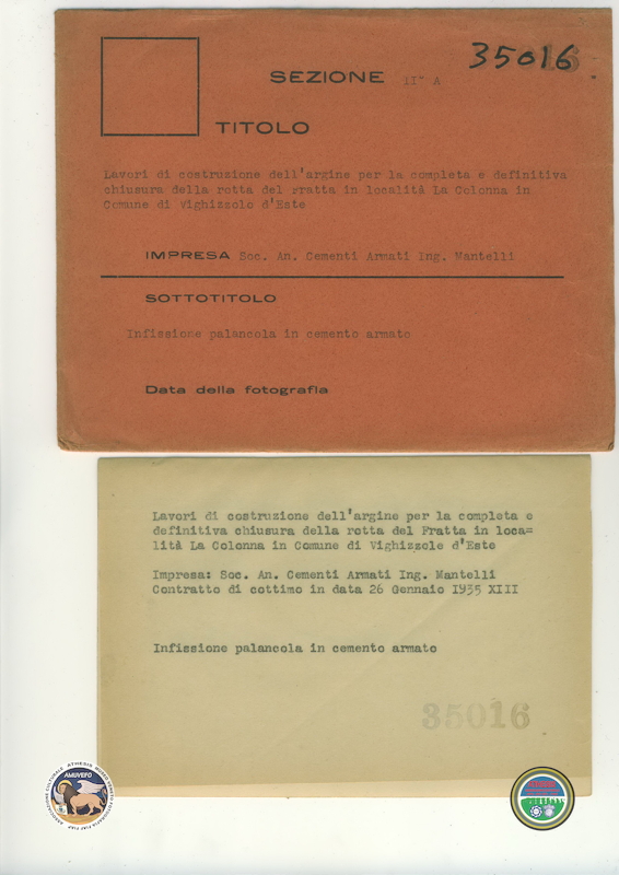 1935 01 26 DP Vighizzolo d&#039;Este ARGINE CHIUSURA FRATTA LA COLONNA  id_35016 2a retro